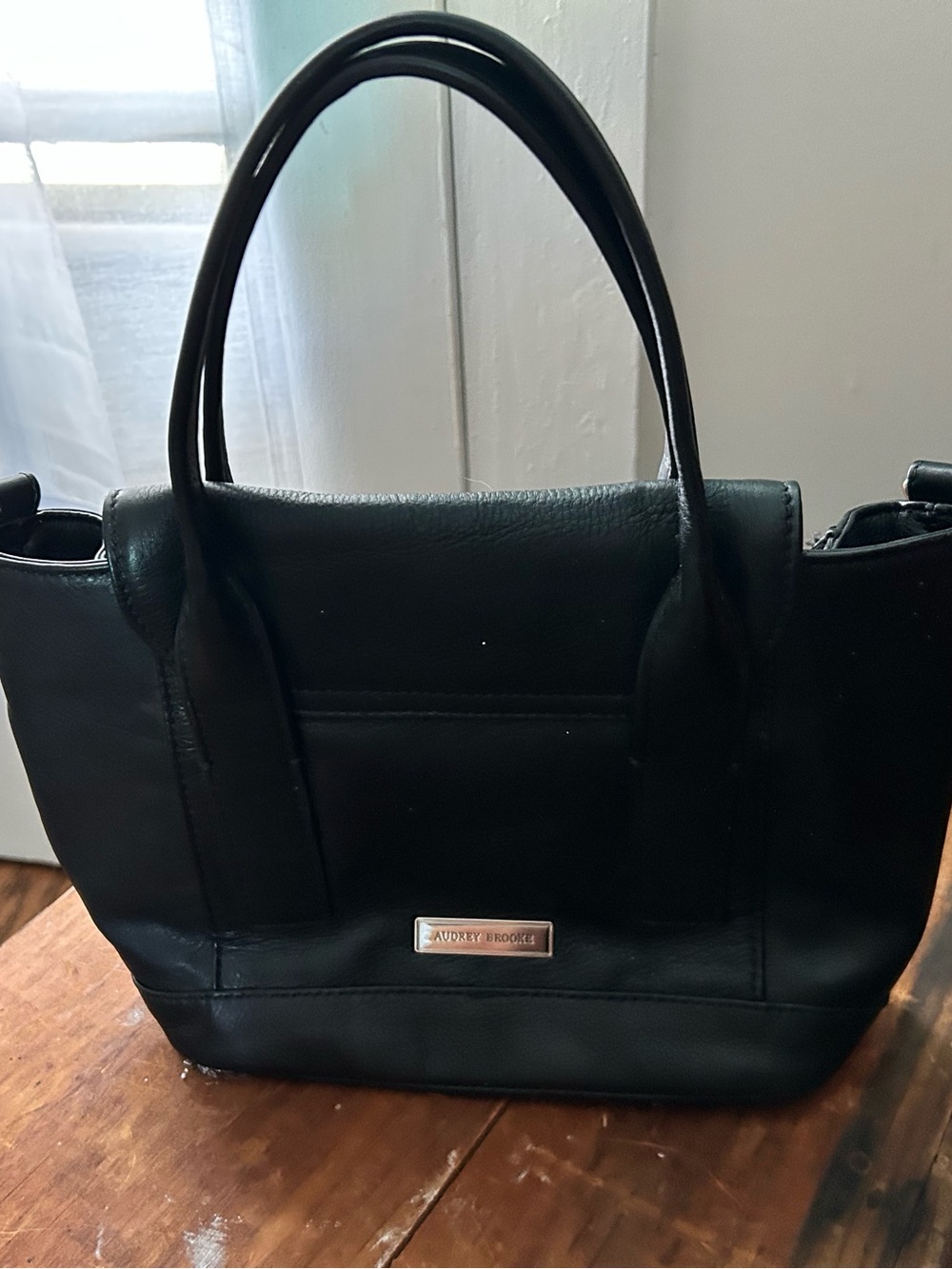 Audrey Brooke Black Leatherette Top-Handle Tote